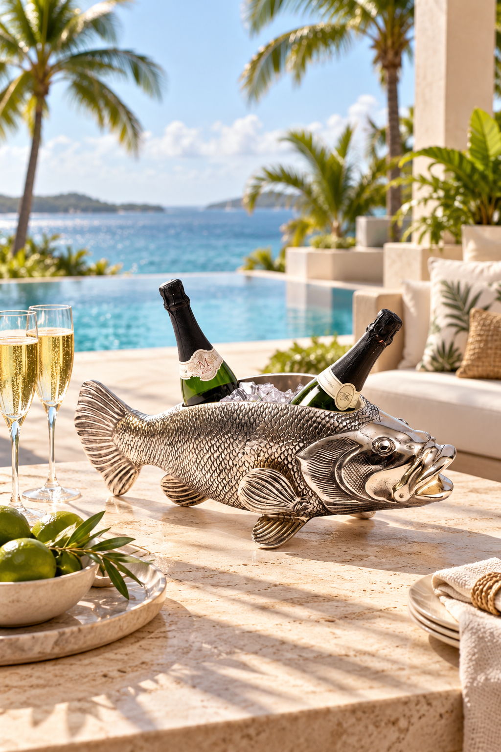 WINE COOLER TROUT ANTIQUE SILVER