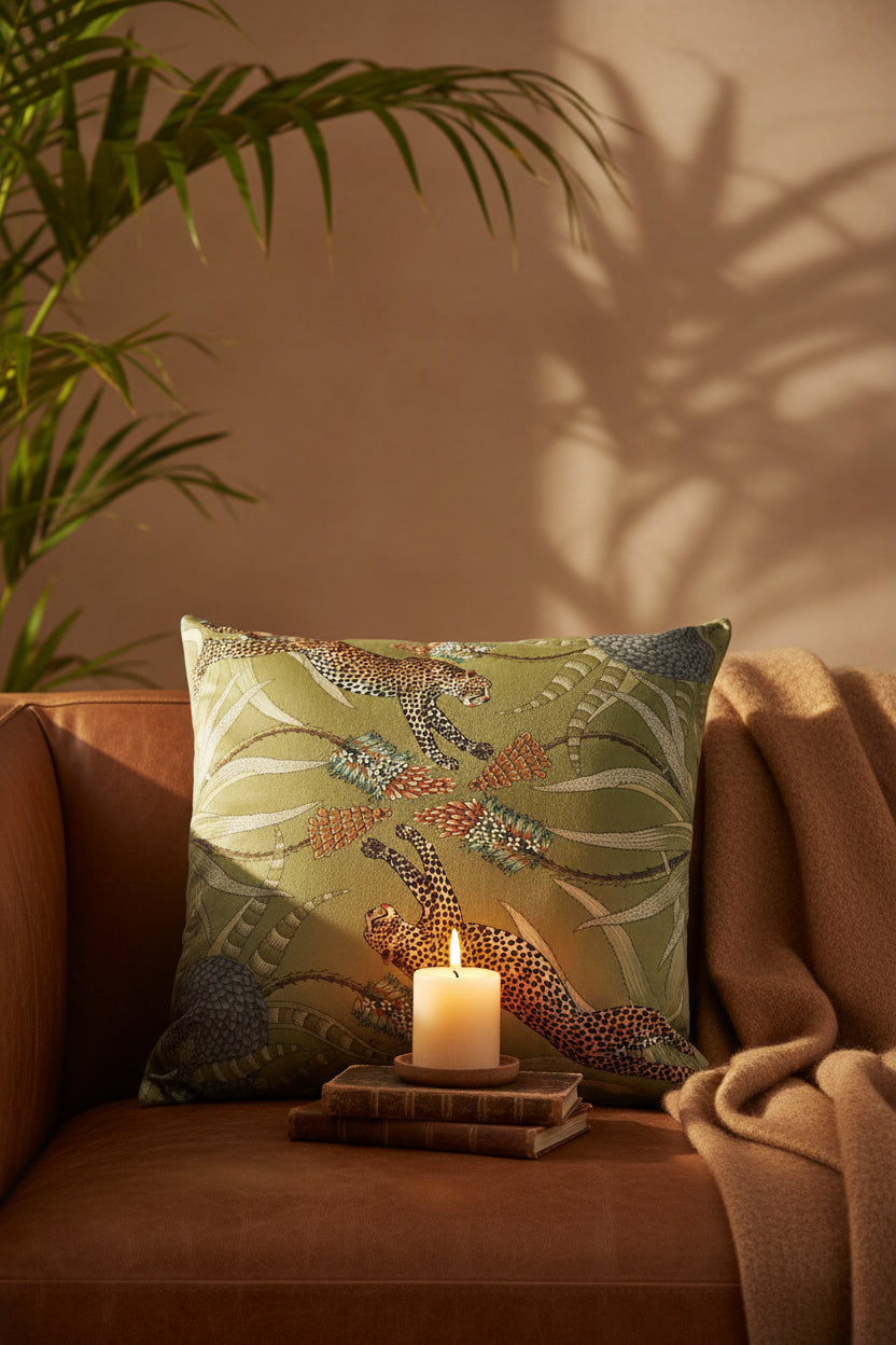 Velvet Cushion Cover - Cheetah Green
