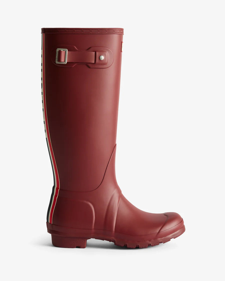 Women's Tri-Colour Logo Backstrap Tall Wellington Boots - Merlot