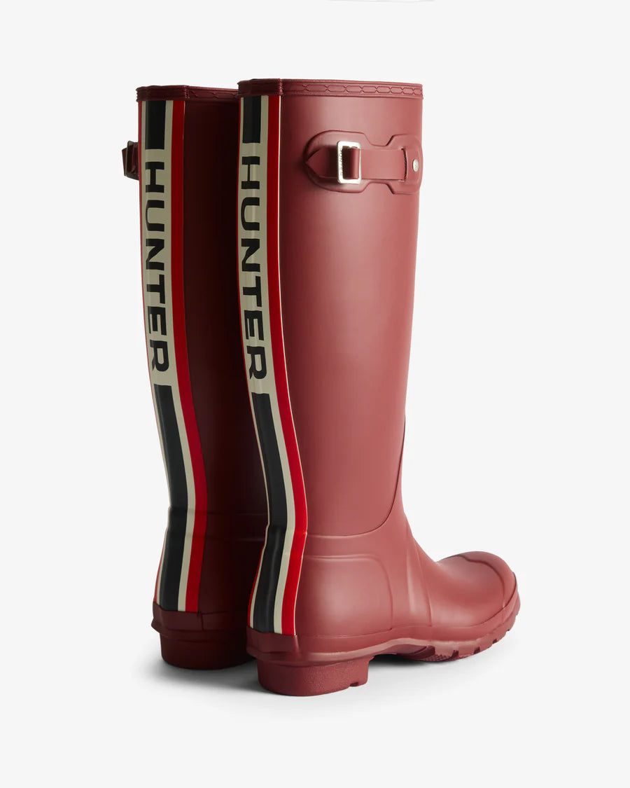 Women's Tri-Colour Logo Backstrap Tall Wellington Boots - Merlot