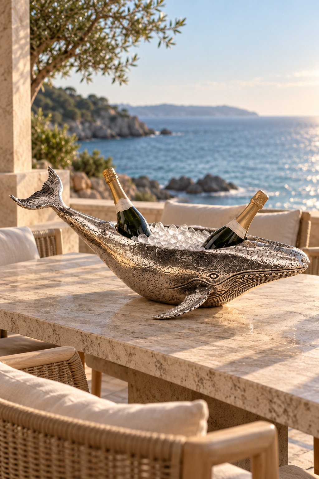 WINE COOLER WALLY THE WHALE ANTIQUE SILVER