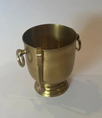 ANTIQUE BRASS ICE BUCKET KINGS & TONGS