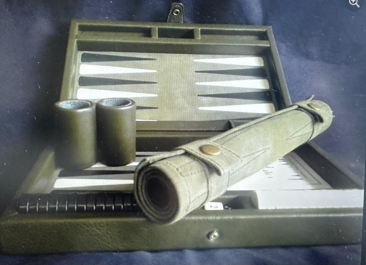 Olive with Black & White Genuine Leather Backgammon Board
