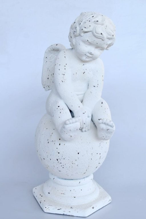 White Distressed Angel Sitting on Ball
