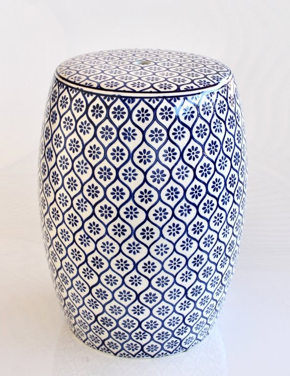 BLUE & WHITE FLOWER GARDEN STOOL