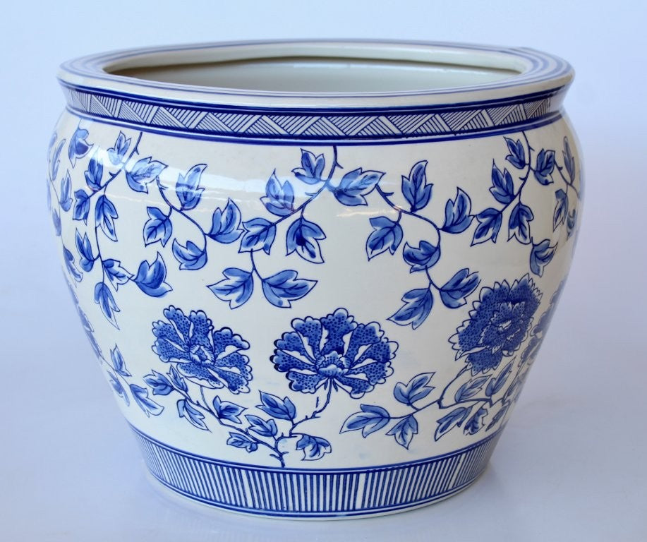 Extra Large Blue Planter with Leaf Design