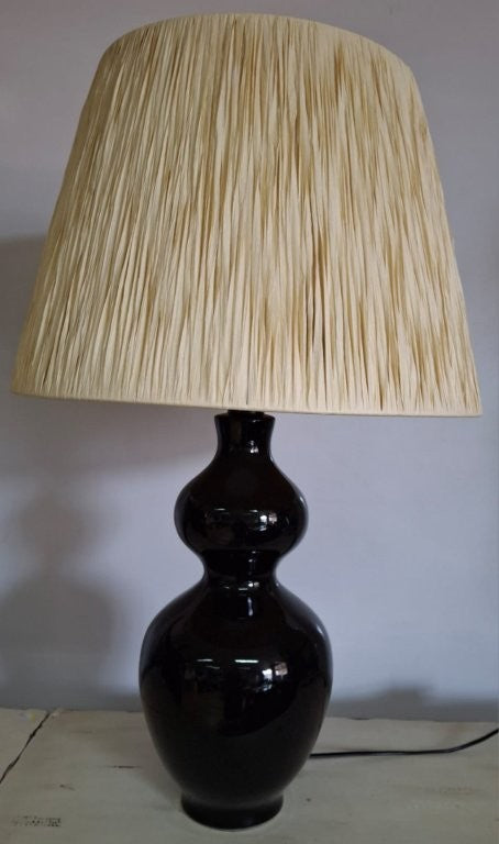 Black Lamp Base With Raffia Shade