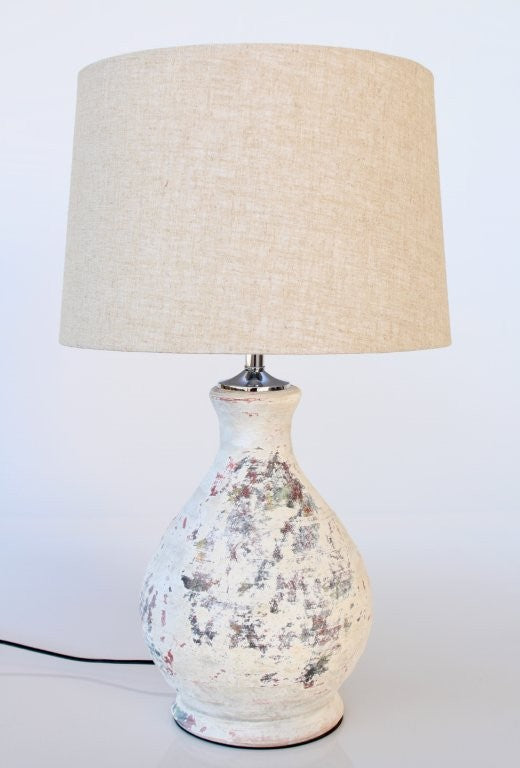 Distressed Natural Lamp Base with Beige Shade