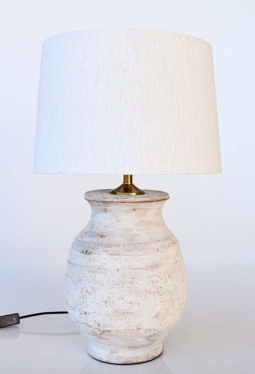 Distressed Natural Lamp Base with Off White Shade