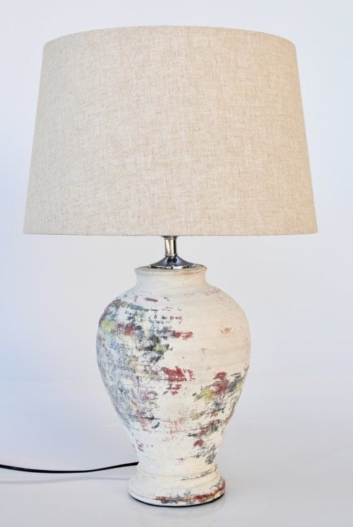 Distressed Natural Lamp Base with Beige Shade