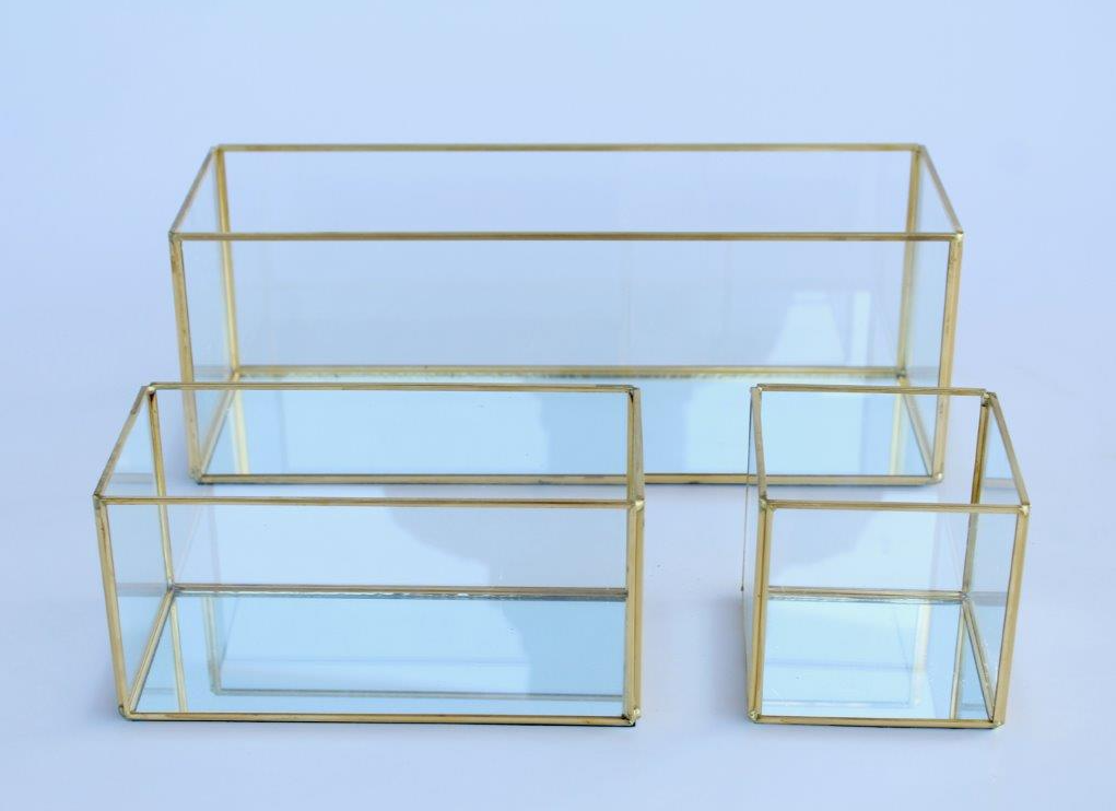 Set of 3 Gold Edge Glass Containers
