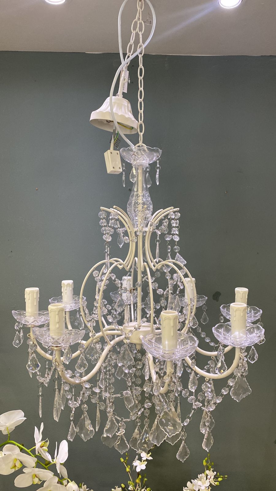 Matt White Chandelier with Acrylic Beads