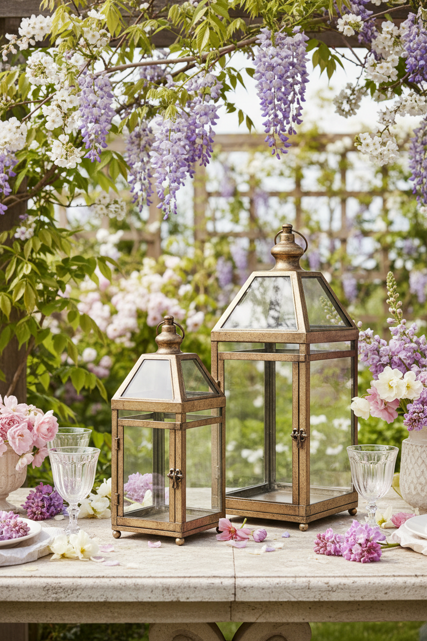 Set Of 2 Metal Lanterns With Glass