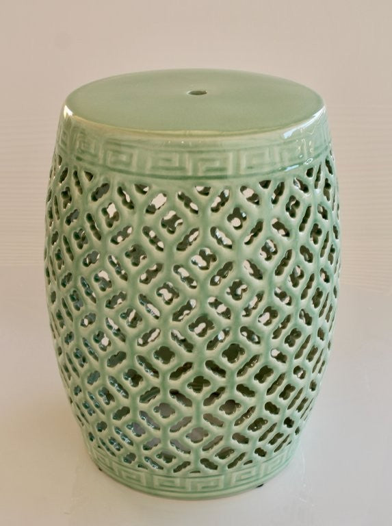 PALE GREEN CUT-OUT CERAMIC GARDEN STOOL
