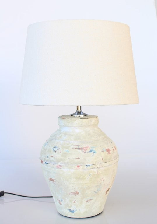 Distressed Natural Lamp Base with Off White Shade