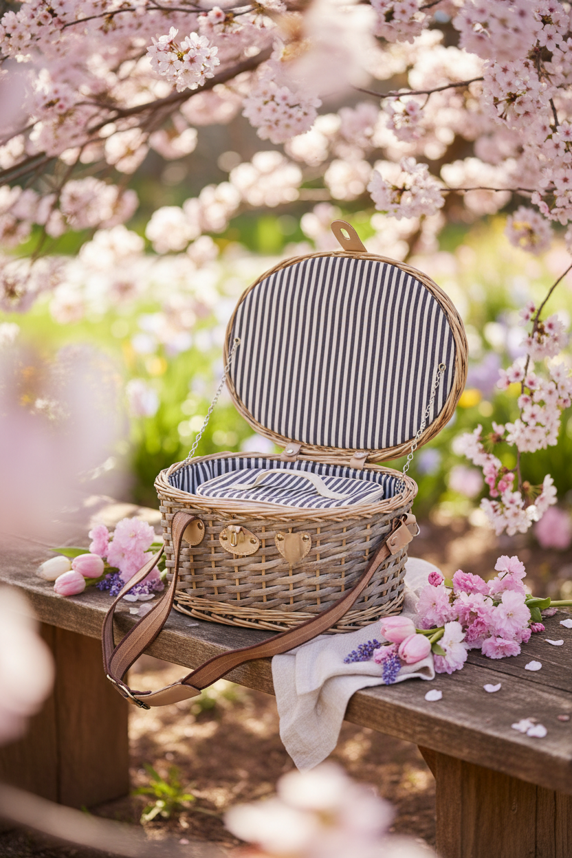 Ivory Picnic Basket with small Cooler Bag