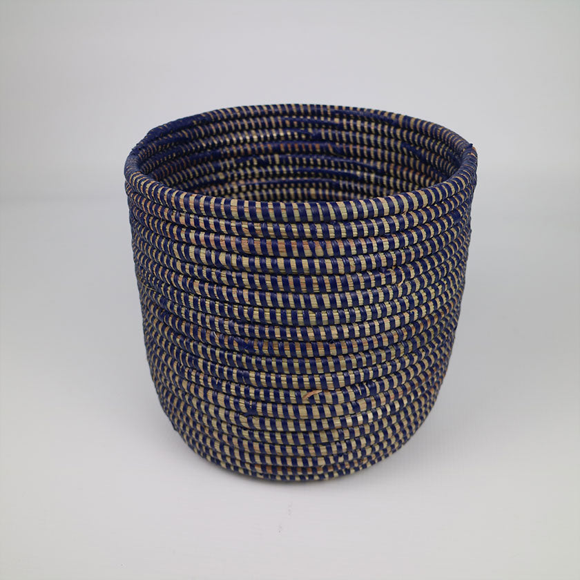Rattan Basket Round Cutlery Holder Midnight Blue
