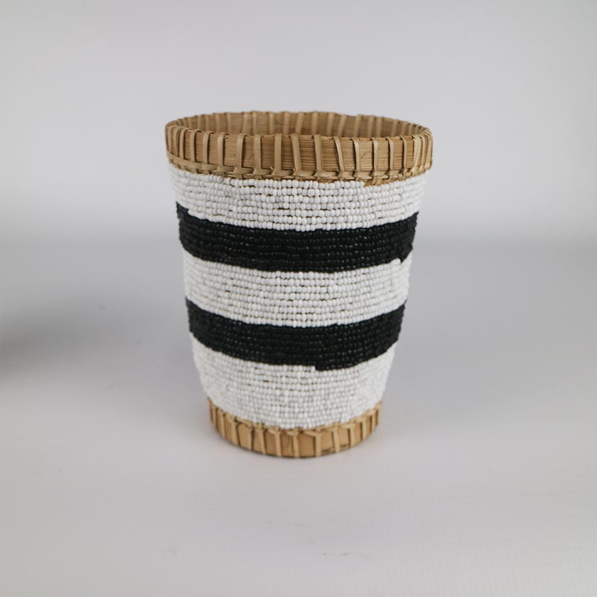 Rattan Beaded Cutlery Holder Black and White