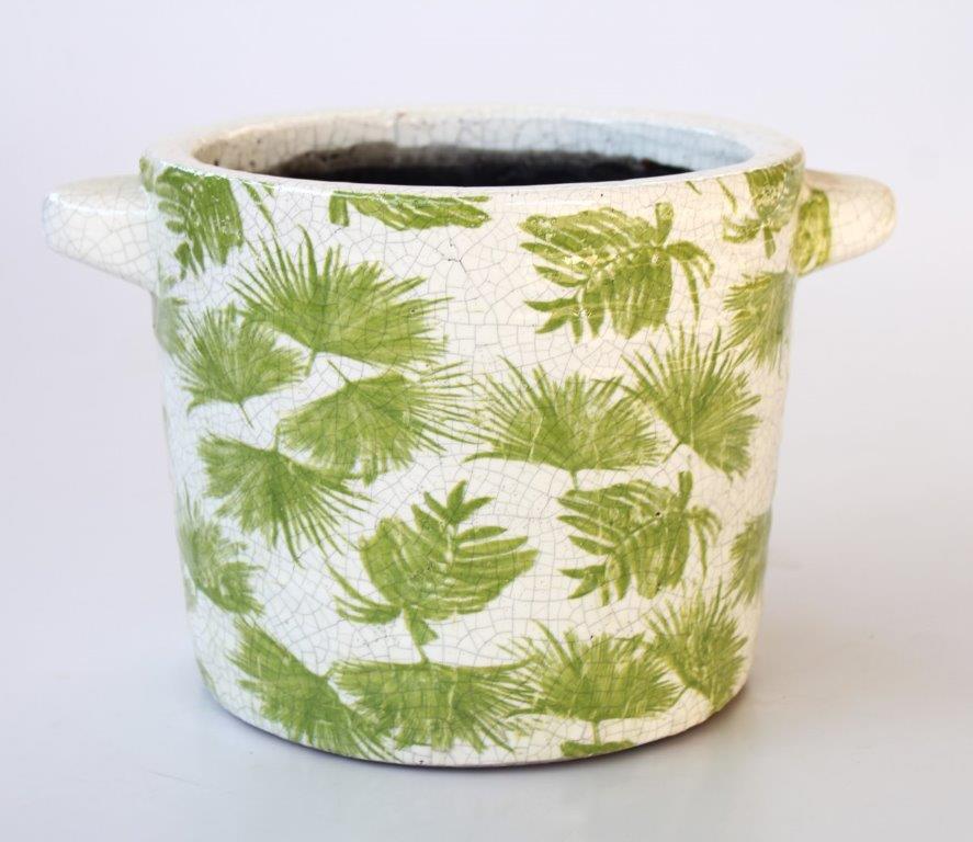 Medium Green Leaf Distressed Planter with Handle