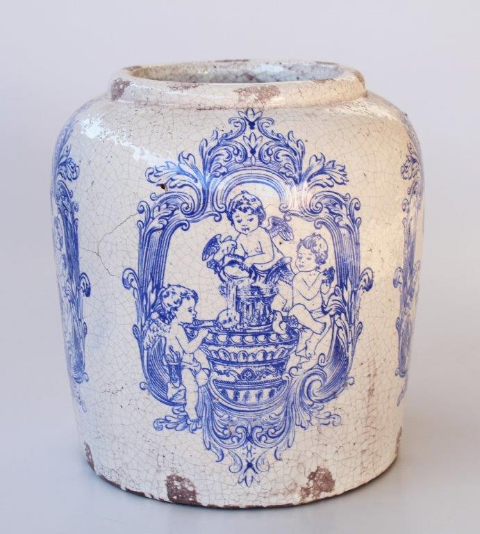 Blue & White Distressed Angel Planter