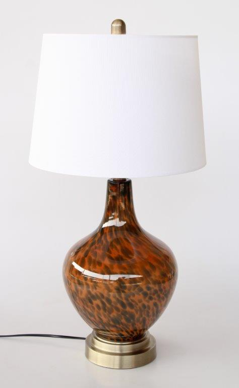 Tortoise Shell Lamp Base White Finial & Harp Shade