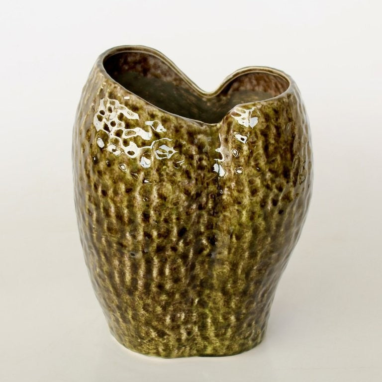 Dark Green Glazed Fluted Vase