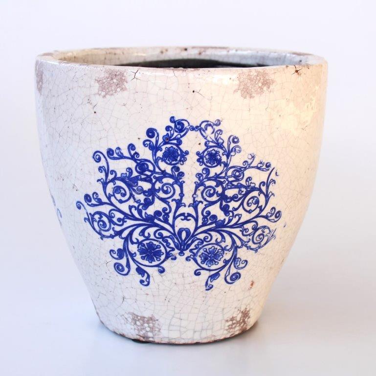 Blue & White Distressed Shaped Planter
