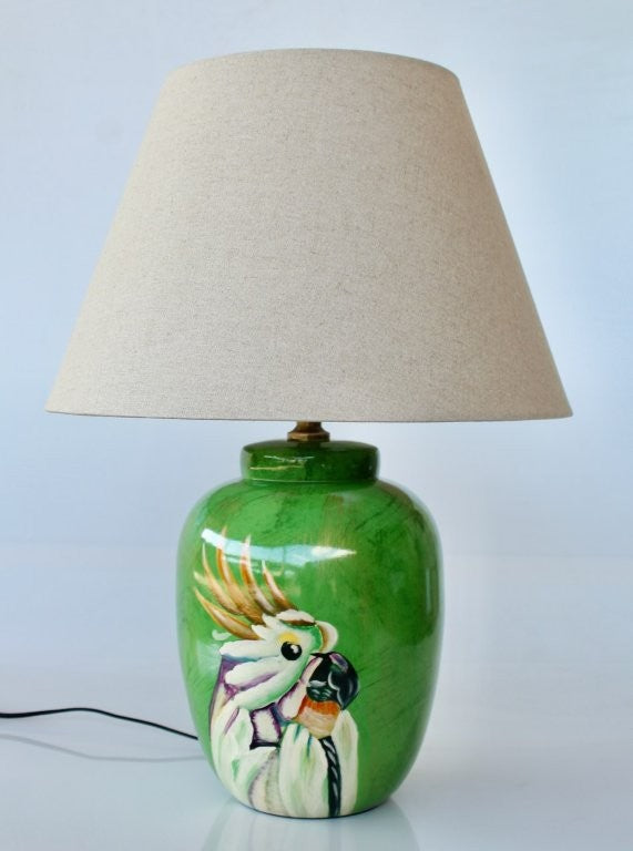 GREEN PARROT LAMP BASE BEIGE SHADE