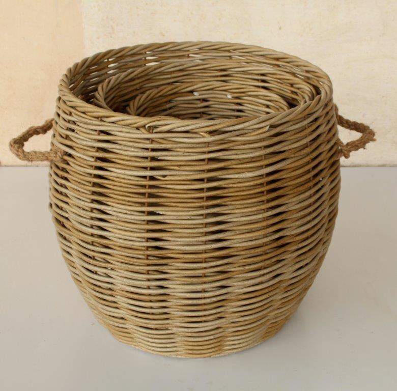 Set of 3 Synthetic Rattan Round-Shaped Outdoor Baskets