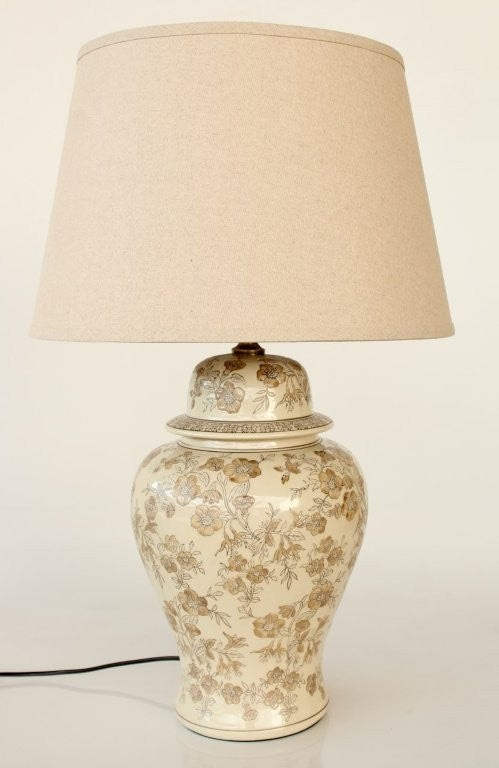 BEIGE FLORAL EMBOSSED LAMP BASE BEIGE SHADE