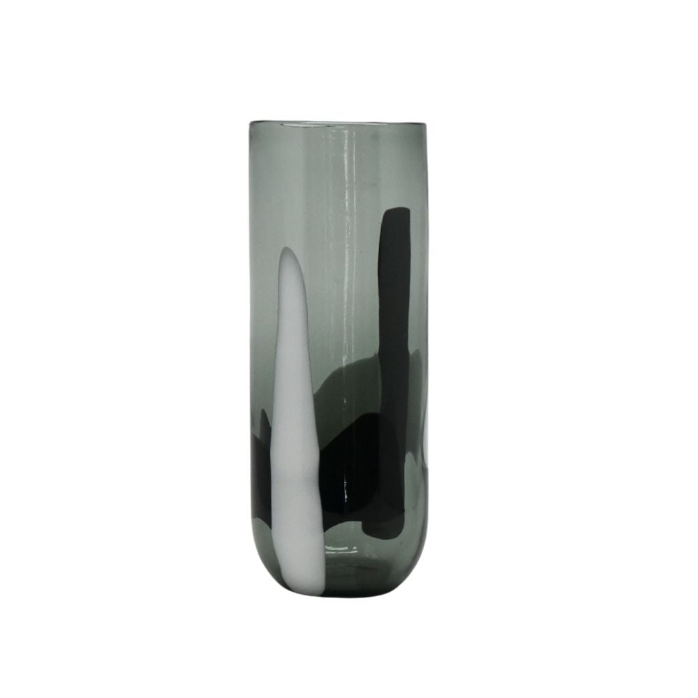Black and White Cylinder Tall Glass Vase
