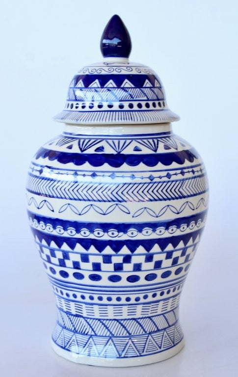 Blue Stripe Ginger Jar