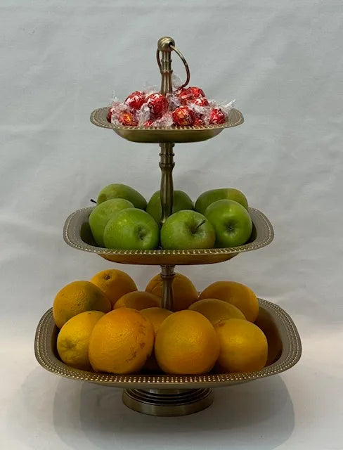 Antique Brass 3 Tier Patisserie Royal Serving Stand