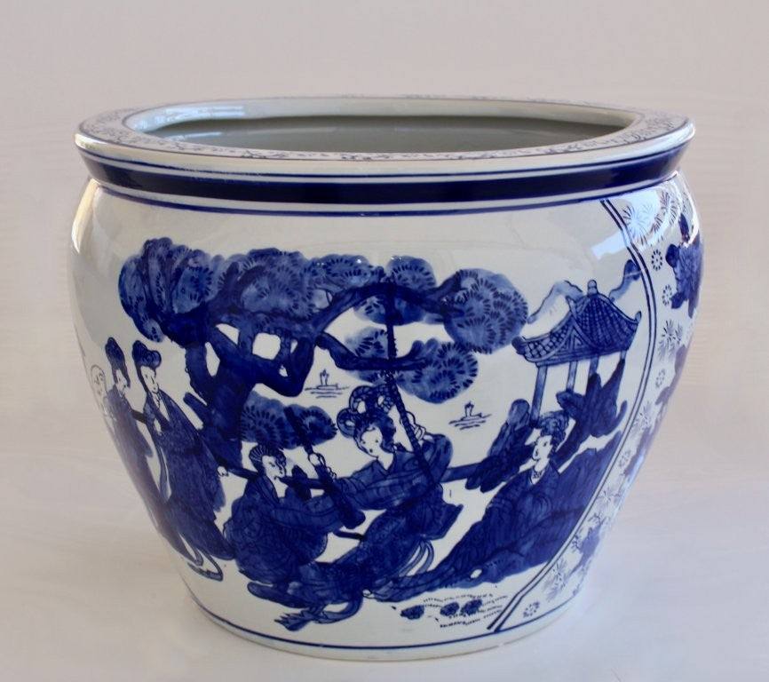 EXTRA LARGE BLUE & WHITE CERAMIC PLANTER