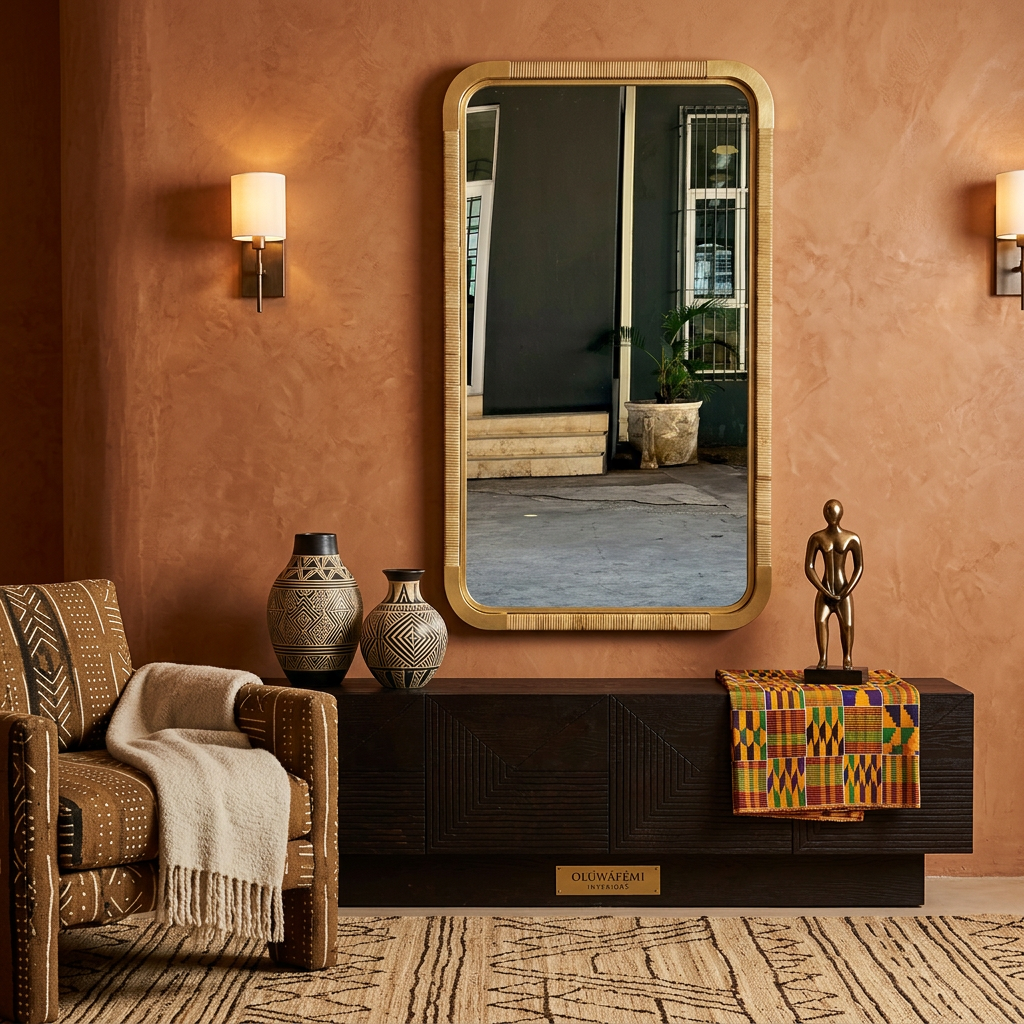 LARGE GOLD METAL & CANE MIRROR