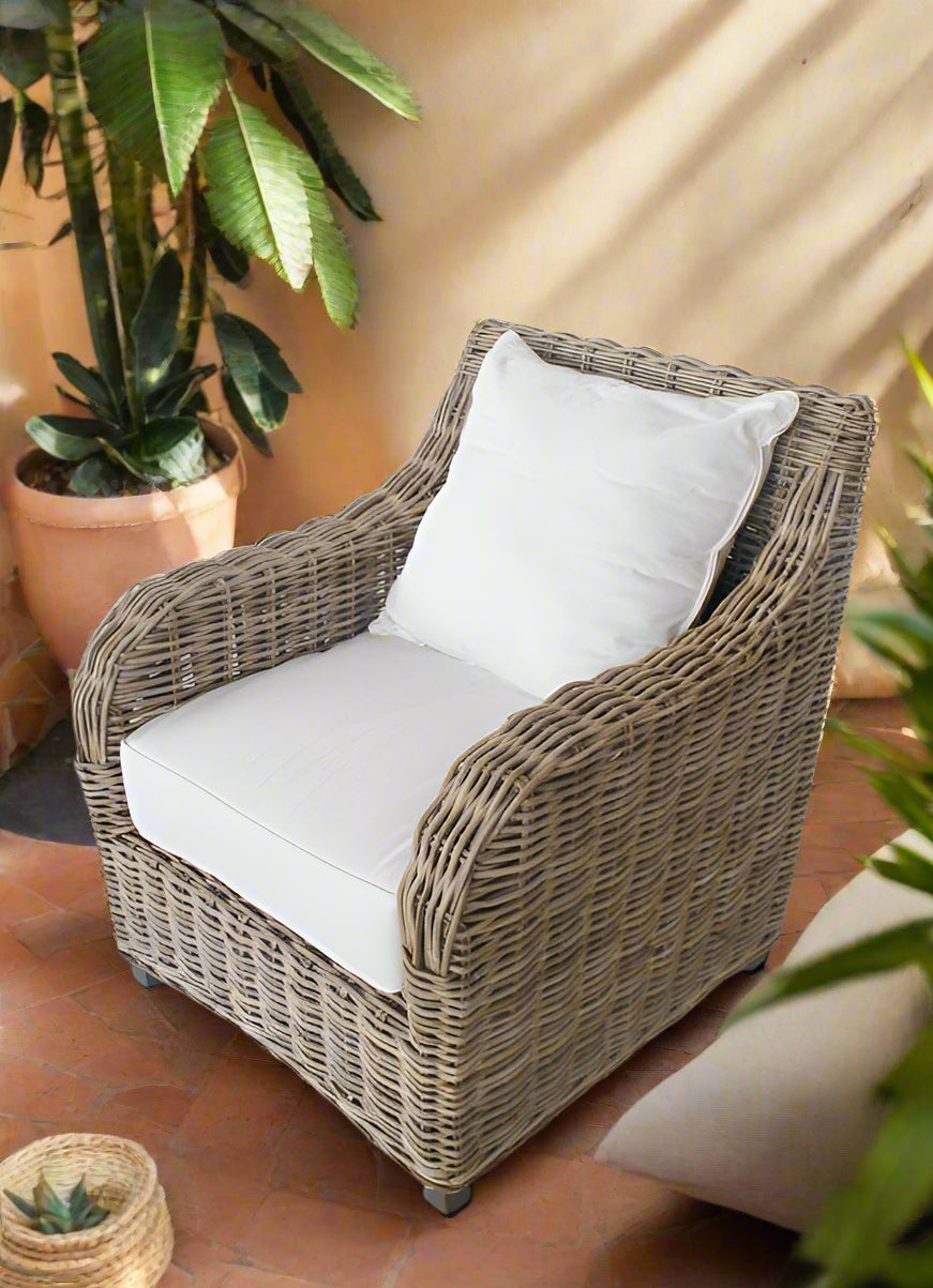 Thick Woven Cane Chair With Seat and 2 Back Cushions