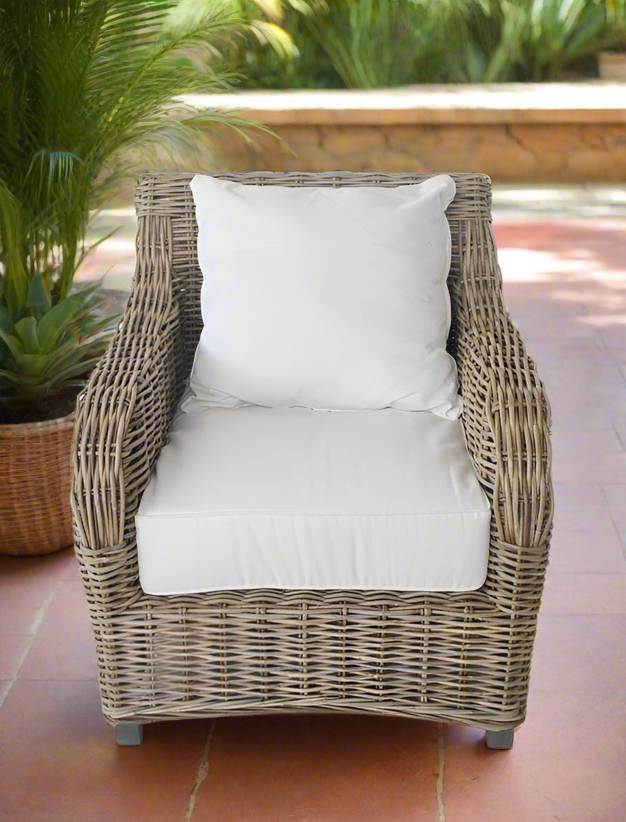 Thick Woven Cane Chair With Seat and 2 Back Cushions