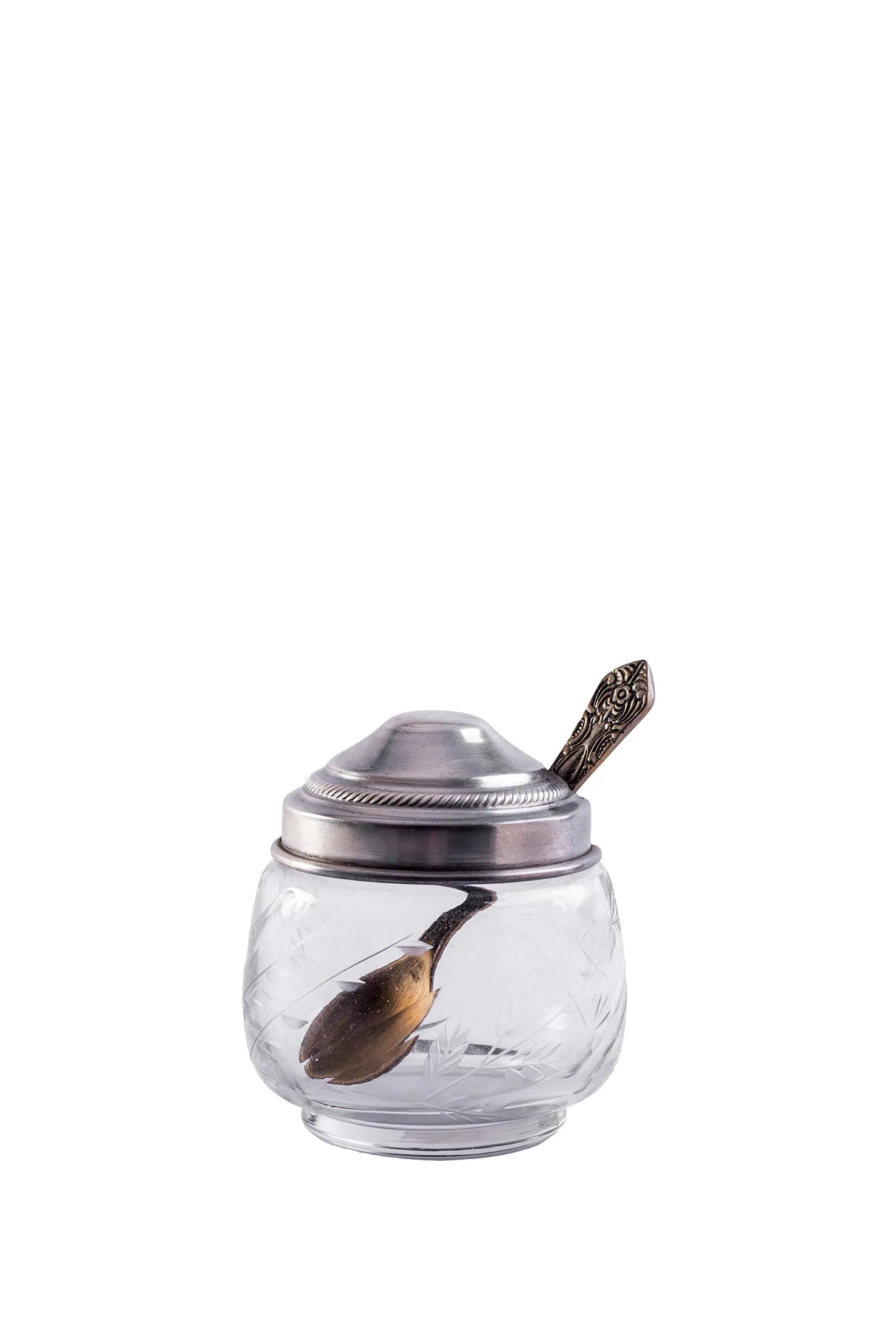 BOWL CUT GLASS WITH SPOON