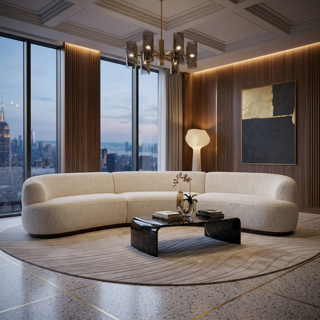 Solace Curved Conversational Sofa 5-Seater in Moonlight