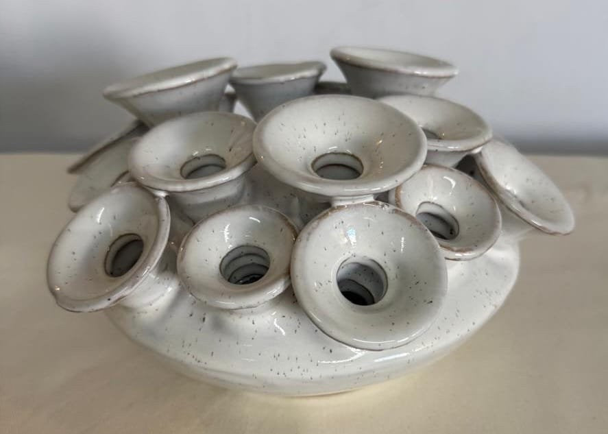 Multi-Hole White Ceramic Vase