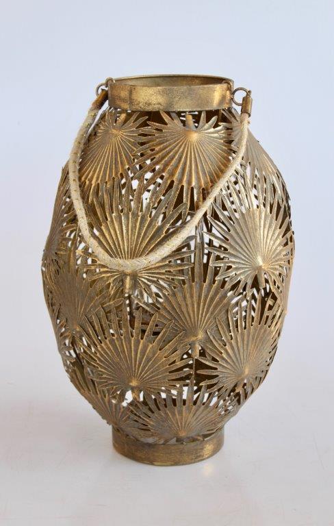 MEDIUM GOLD PALM LEAF CANDLE HOLDER - NetDécor