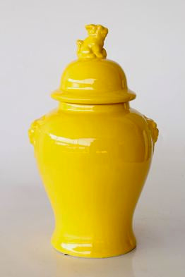 LARGE YELLOW GINGER JAR LION LID - NetDécor