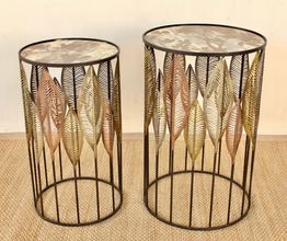 SET OF 2 PALM LEAF MIRRORED TABLES - NetDécor