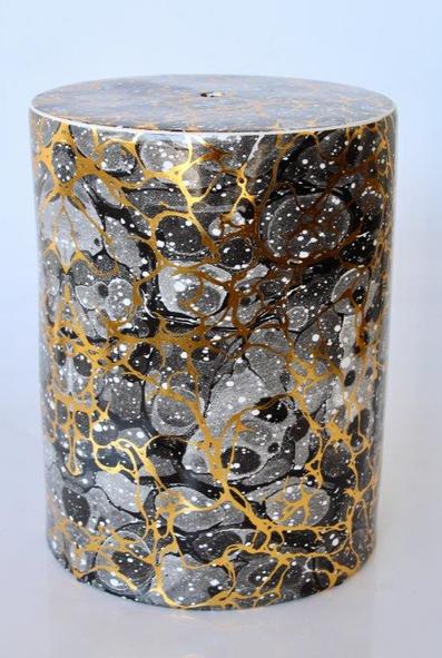 BLACK GREY AND GOLD GARDEN STOOL 43X33CM - NetDécor