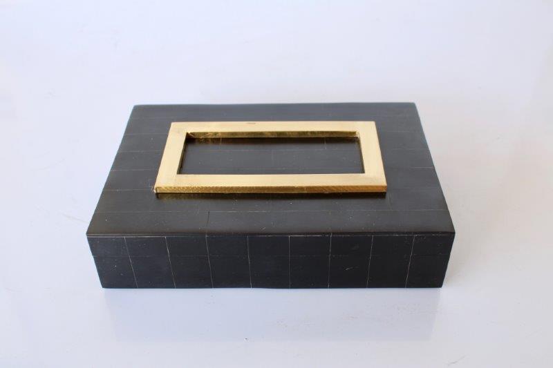 OBLONG BONE BLACK BOX WITH GOLD TRIM - NetDécor 