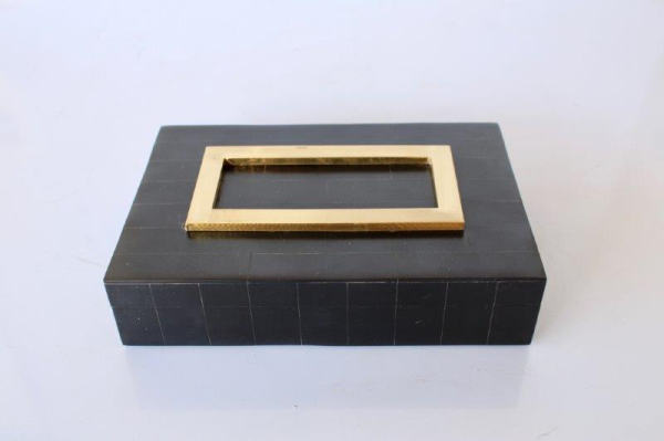 OBLONG BONE BLACK BOX WITH GOLD TRIM - NetDécor