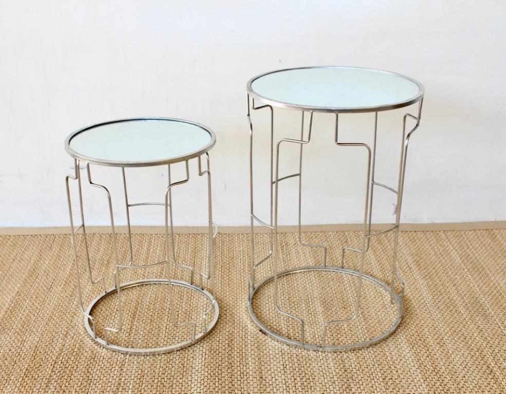 SET OF 2 SILVER & MIRRORED METAL SIDE TABLES - NetDécor