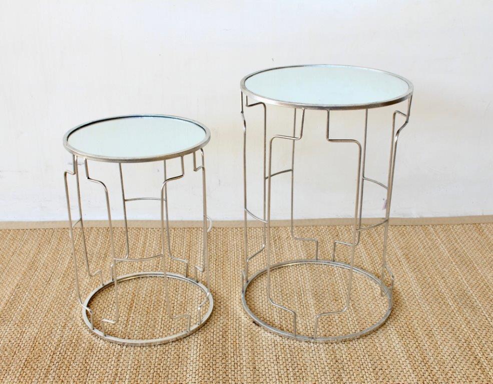 SET OF 2 SILVER & MIRRORED METAL SIDE TABLES - NetDécor 