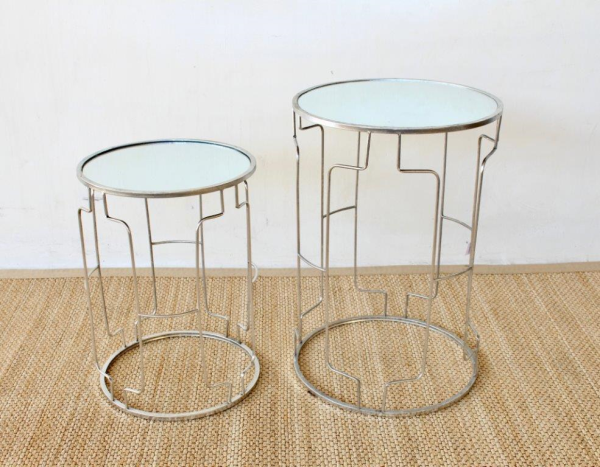 SET OF 2 SILVER & MIRRORED METAL SIDE TABLES - NetDécor