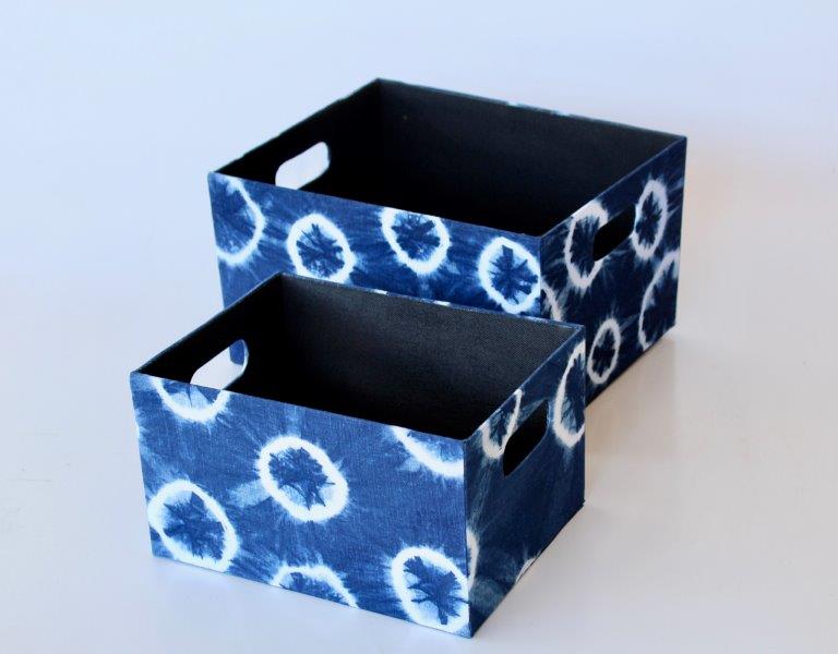 SET OF 2 BLUE TIE DYE FABRIC OPEN BOXES - NetDécor